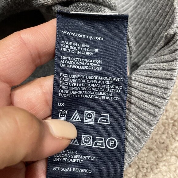 Tommy Hilfiger Mens Gray Striped V-Neck Sweater Size L 100% Cotton Long Sleeve - Picture 7 of 8